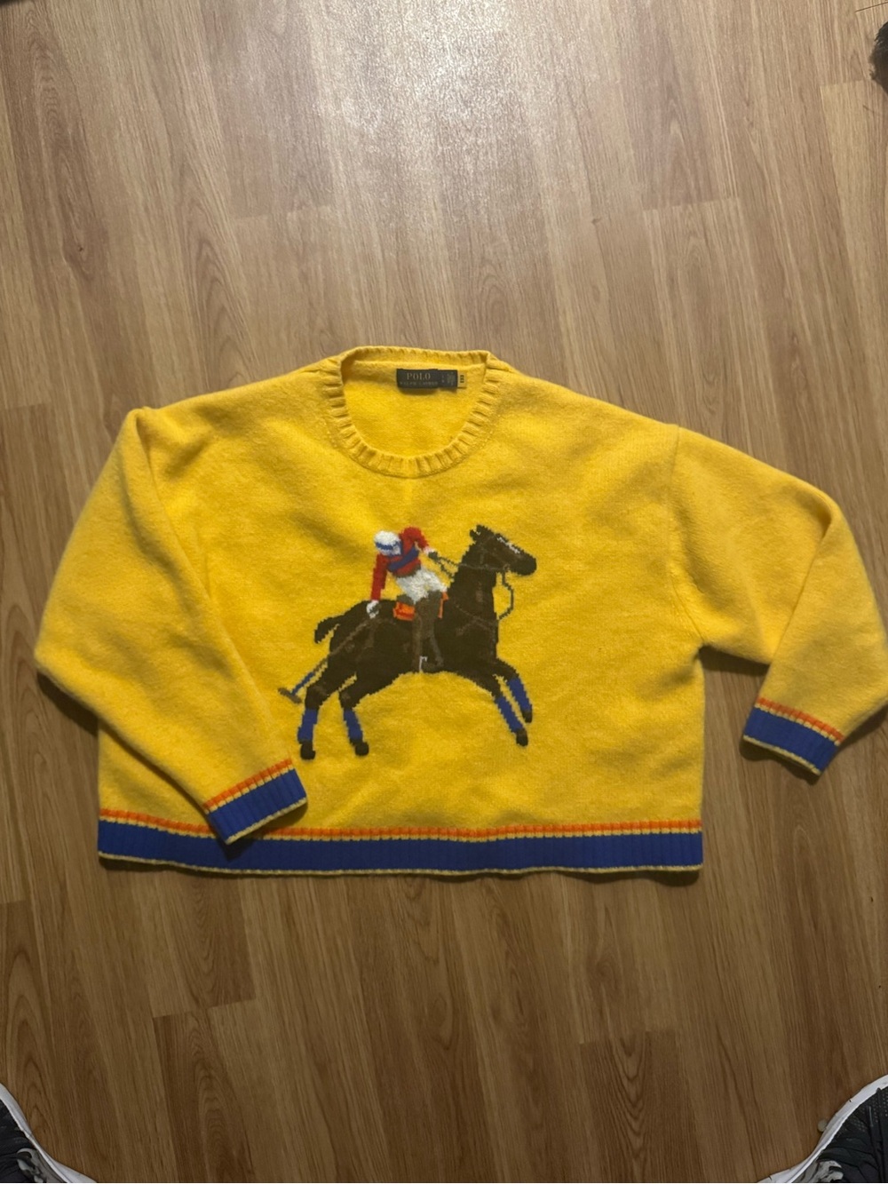 Ralph Lauren Yellow Crewneck Sweater with Jockey Horse Motif
